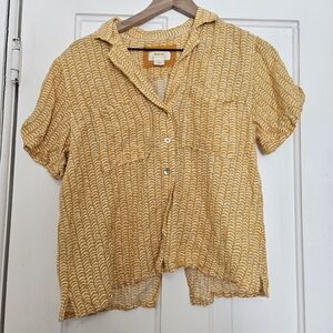 Maeve Linen Mustard Patterned Short Sleeve Shirt